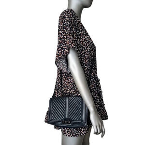 REBECCA MINKOFF Chevron Love Crossbody Bag Black Purse HU17MCQH08  READ!